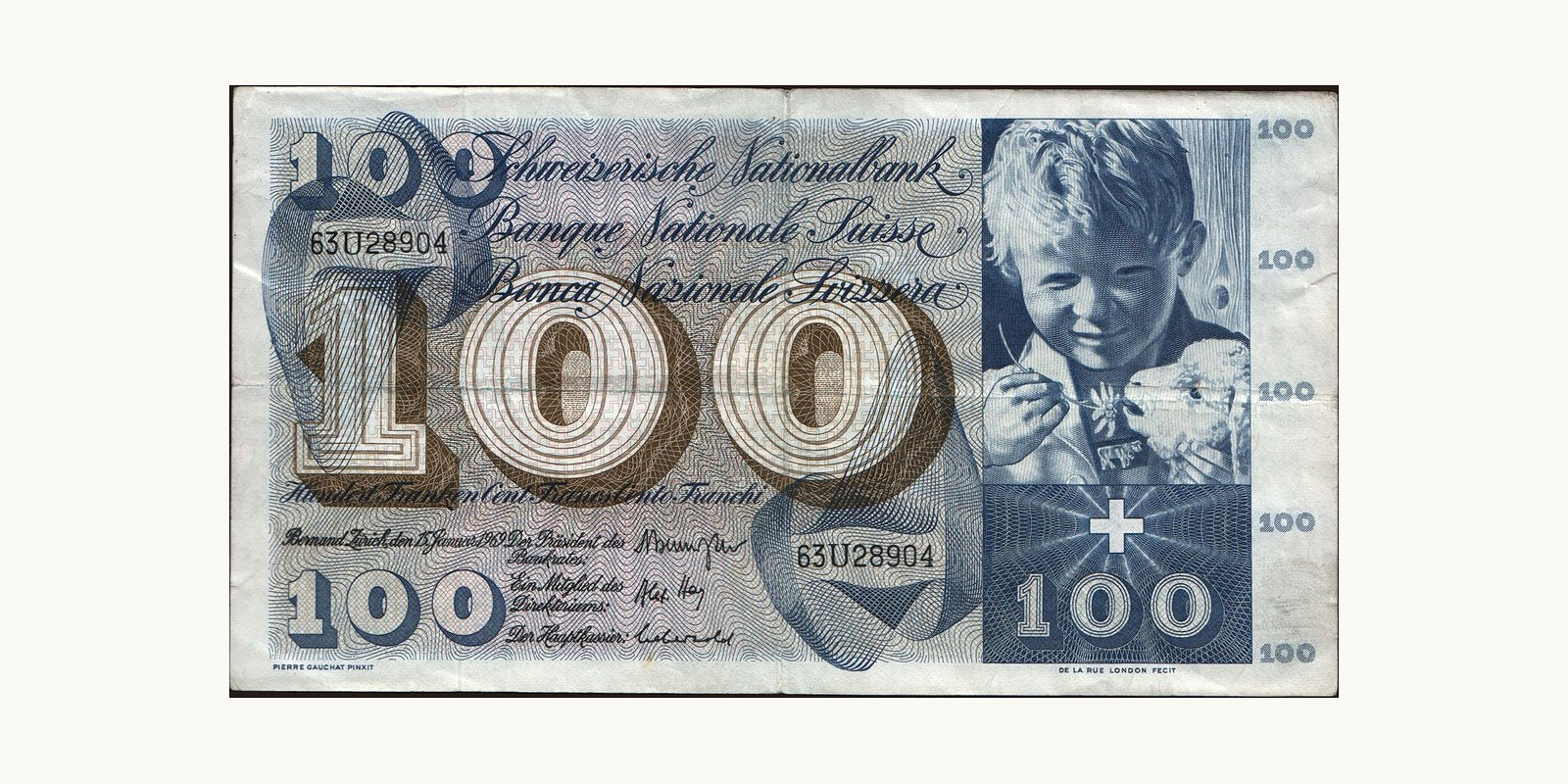 100 franc Швейцария 1969 — Лицевая сторона