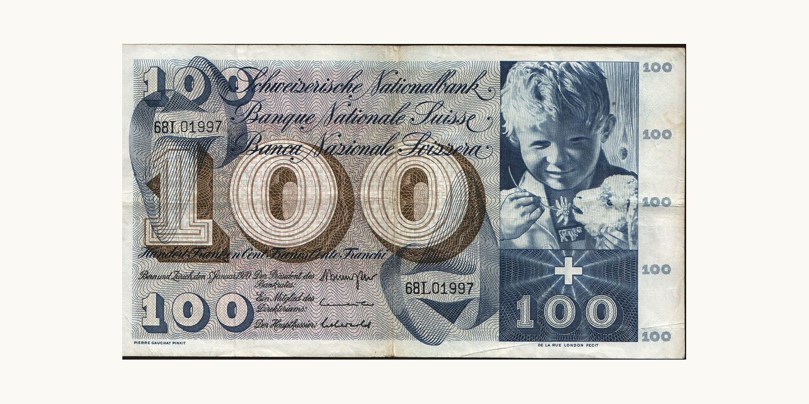 100 franc Швейцария 1970 — Лицевая сторона