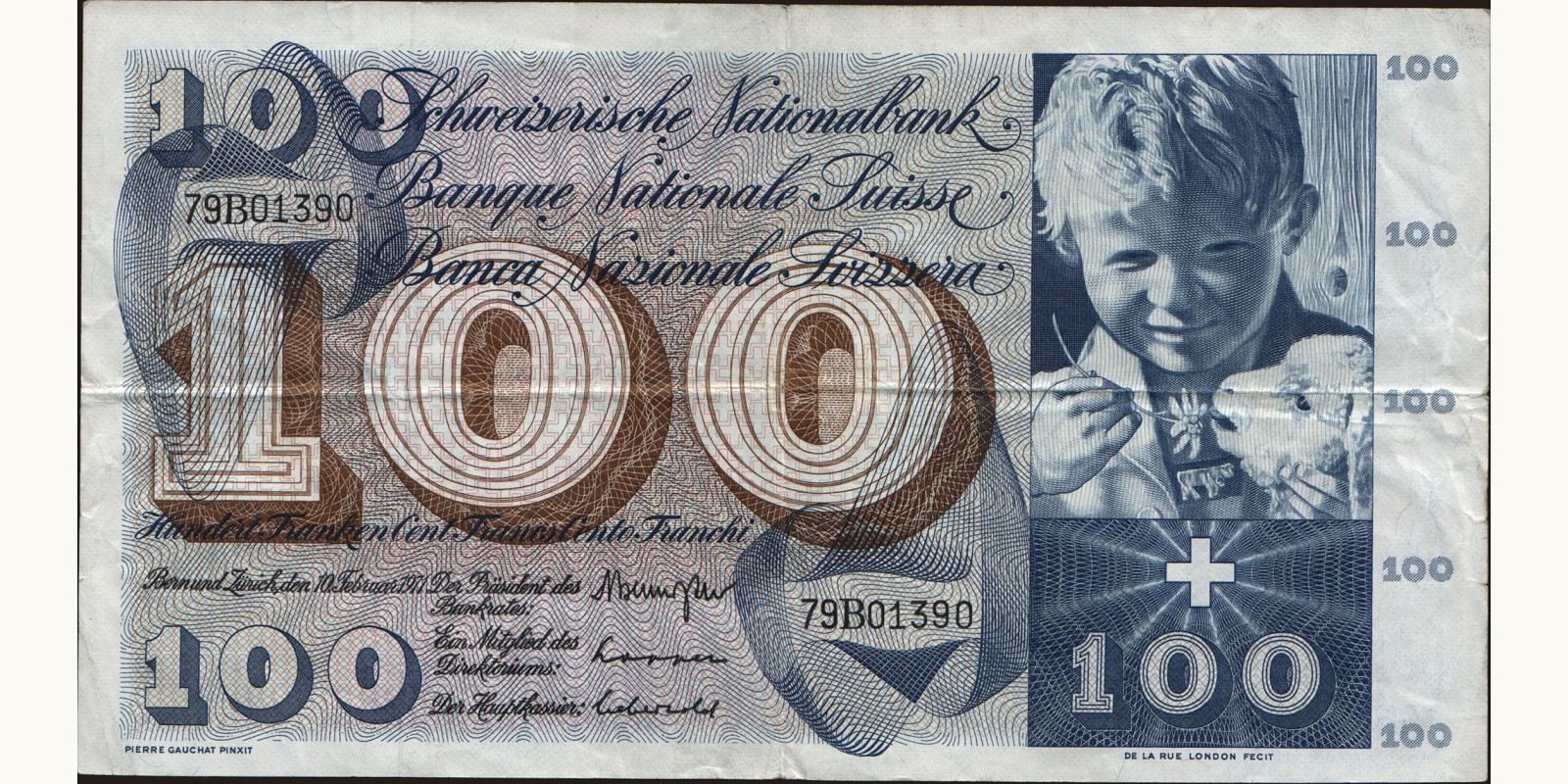 100 franc Switzerland 1971 — Front side