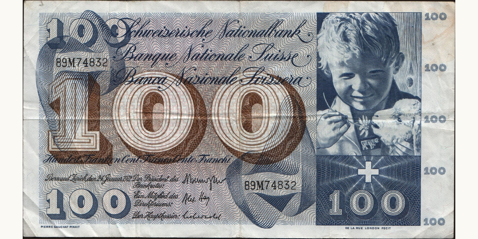100 franc Switzerland 1972 — Front side
