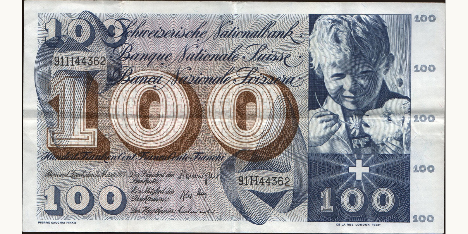 100 franc Switzerland 1973 — Front side