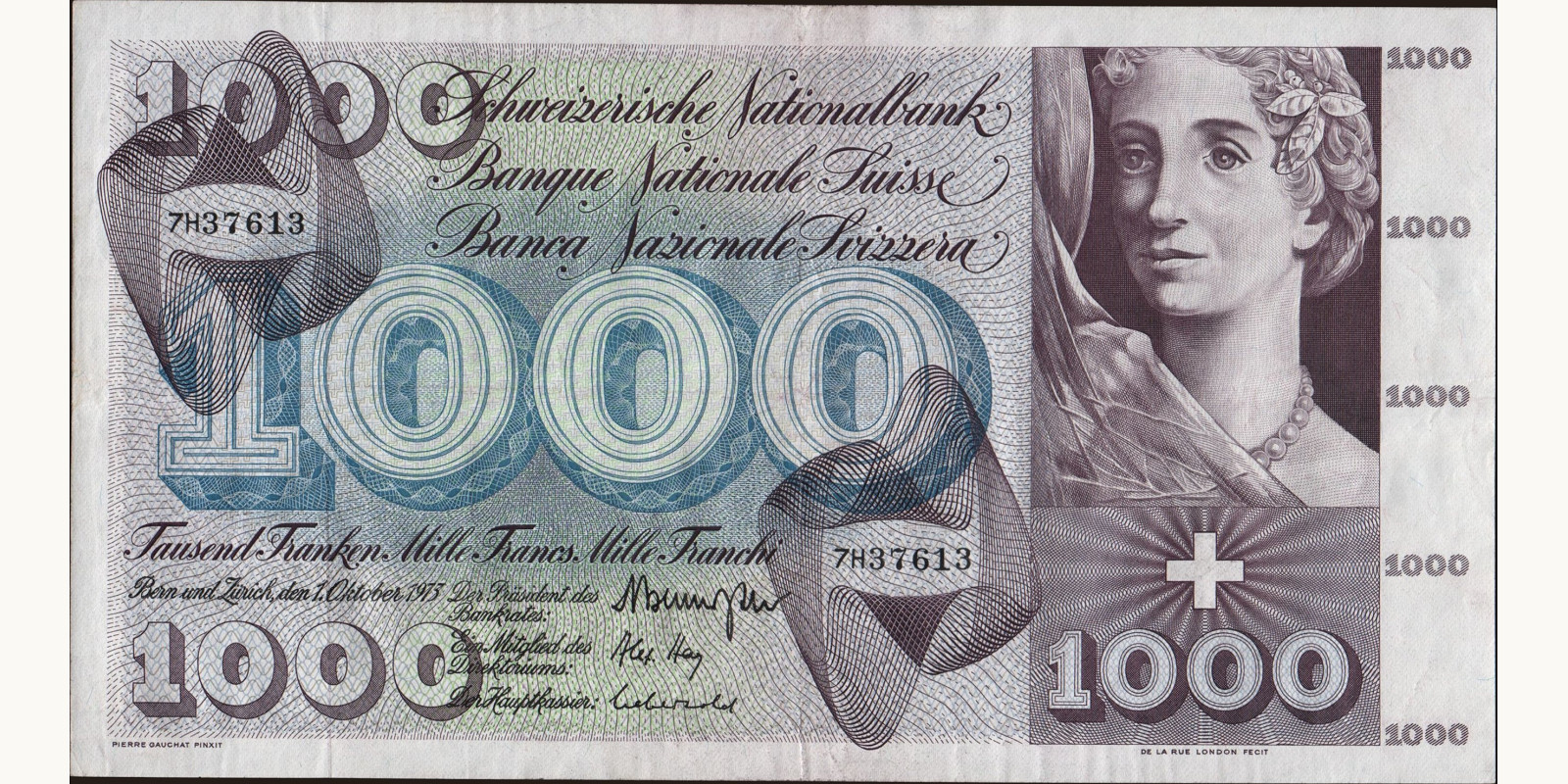1000 franc Швейцария 1973 — Лицевая сторона