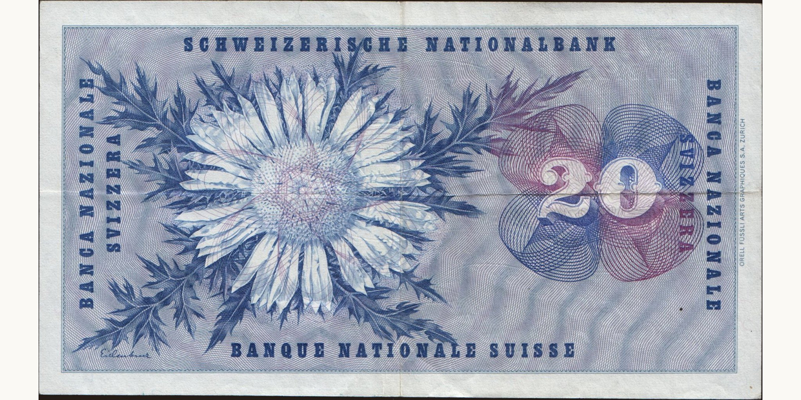 20 franc Швейцария 1955 — Оборотная сторона