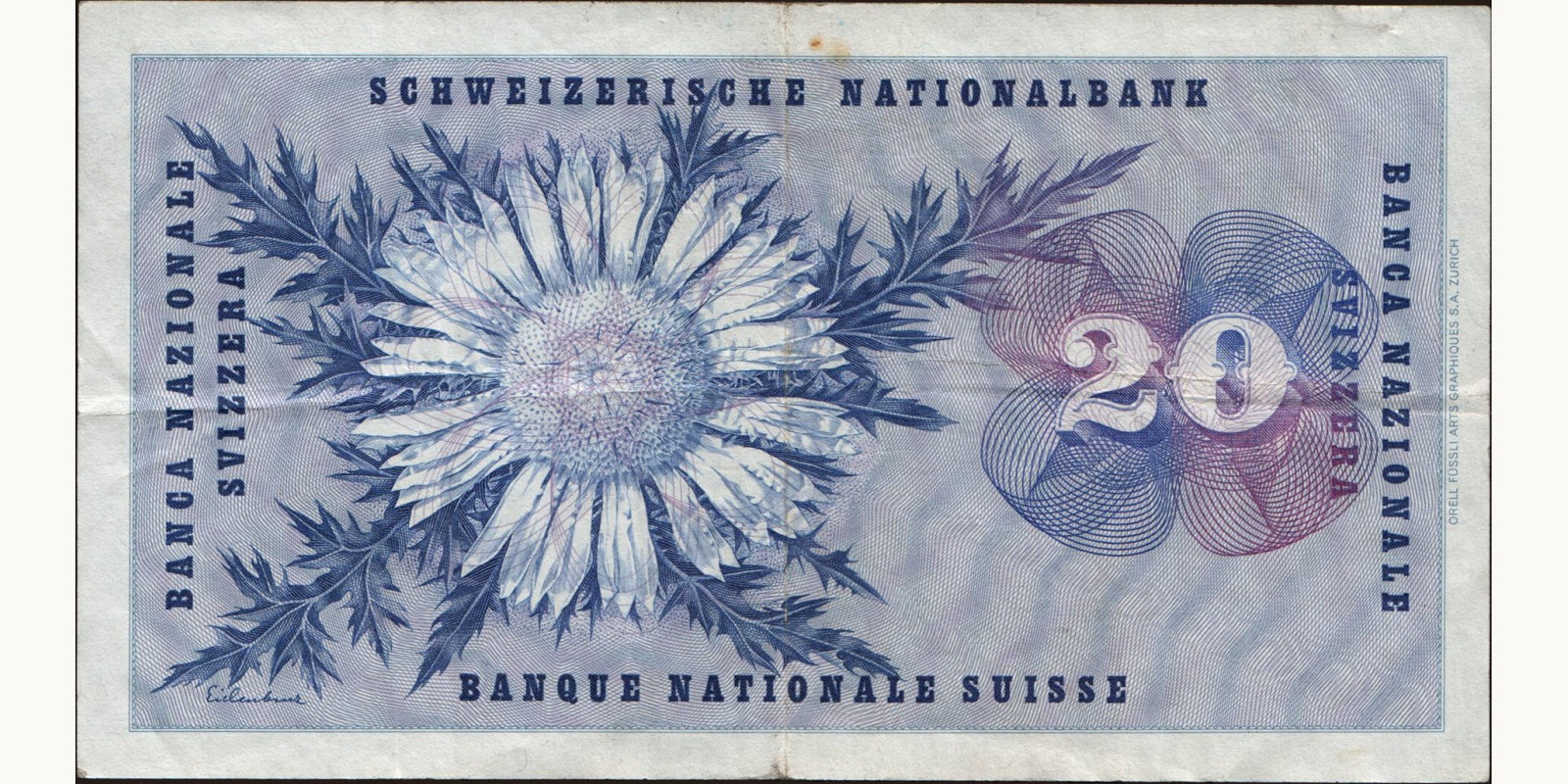 20 franc Швейцария 1957 — Оборотная сторона