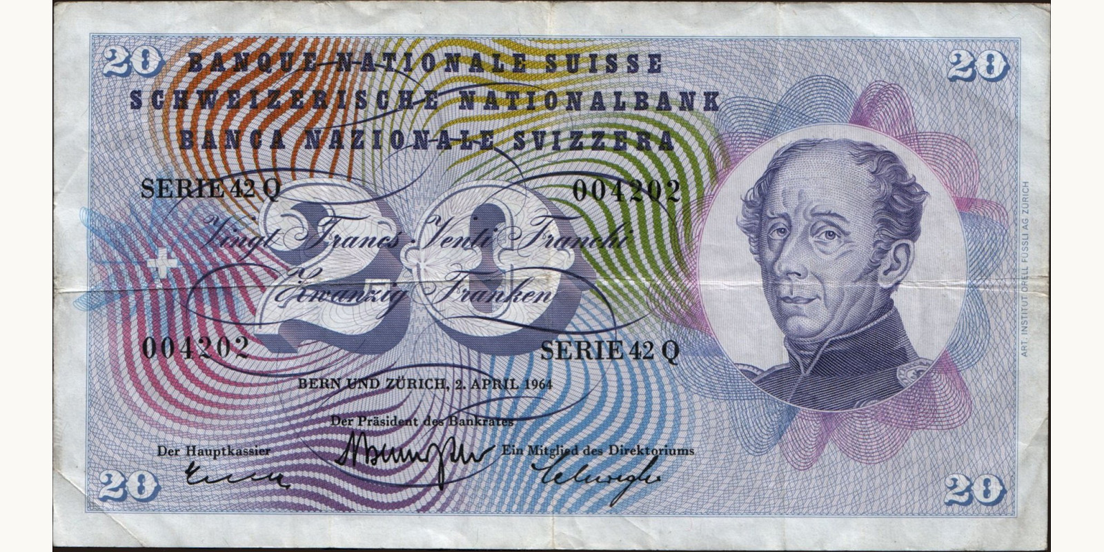 20 franc Швейцария 1964 — Лицевая сторона