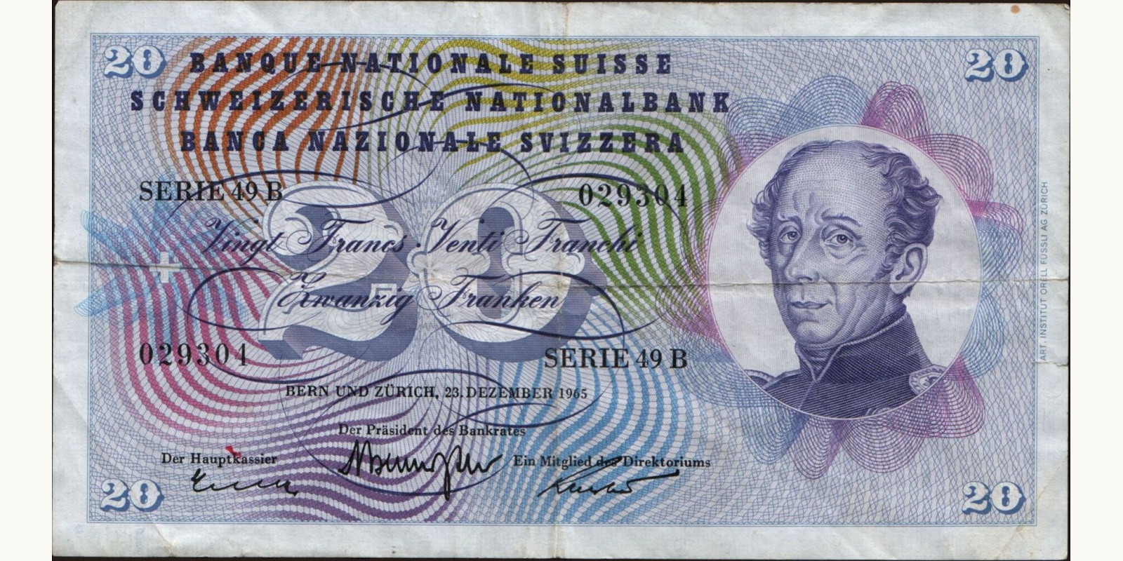 20 franc Switzerland 1965 — Front side