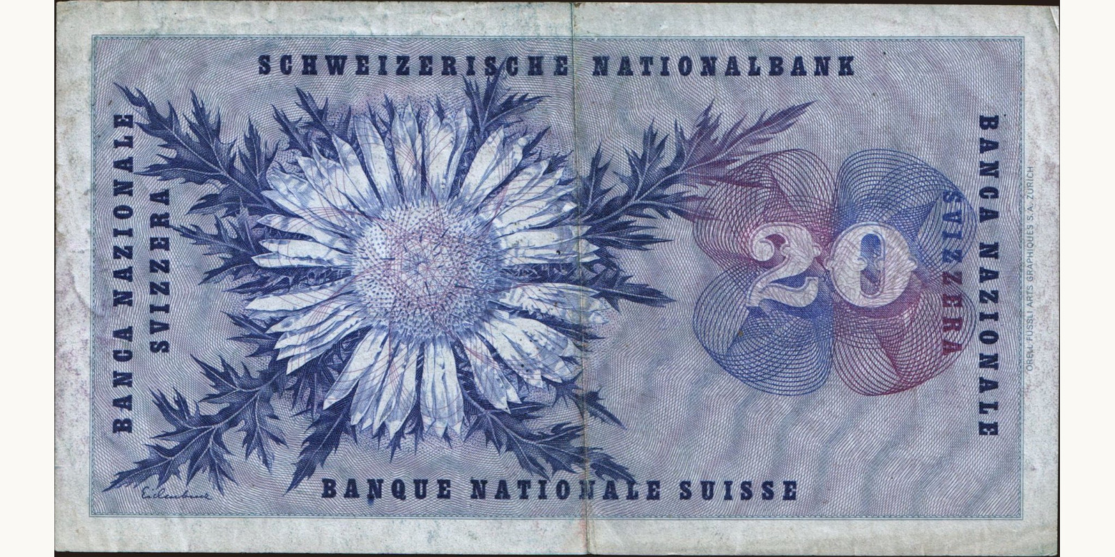 20 franc Швейцария 1968 — Оборотная сторона