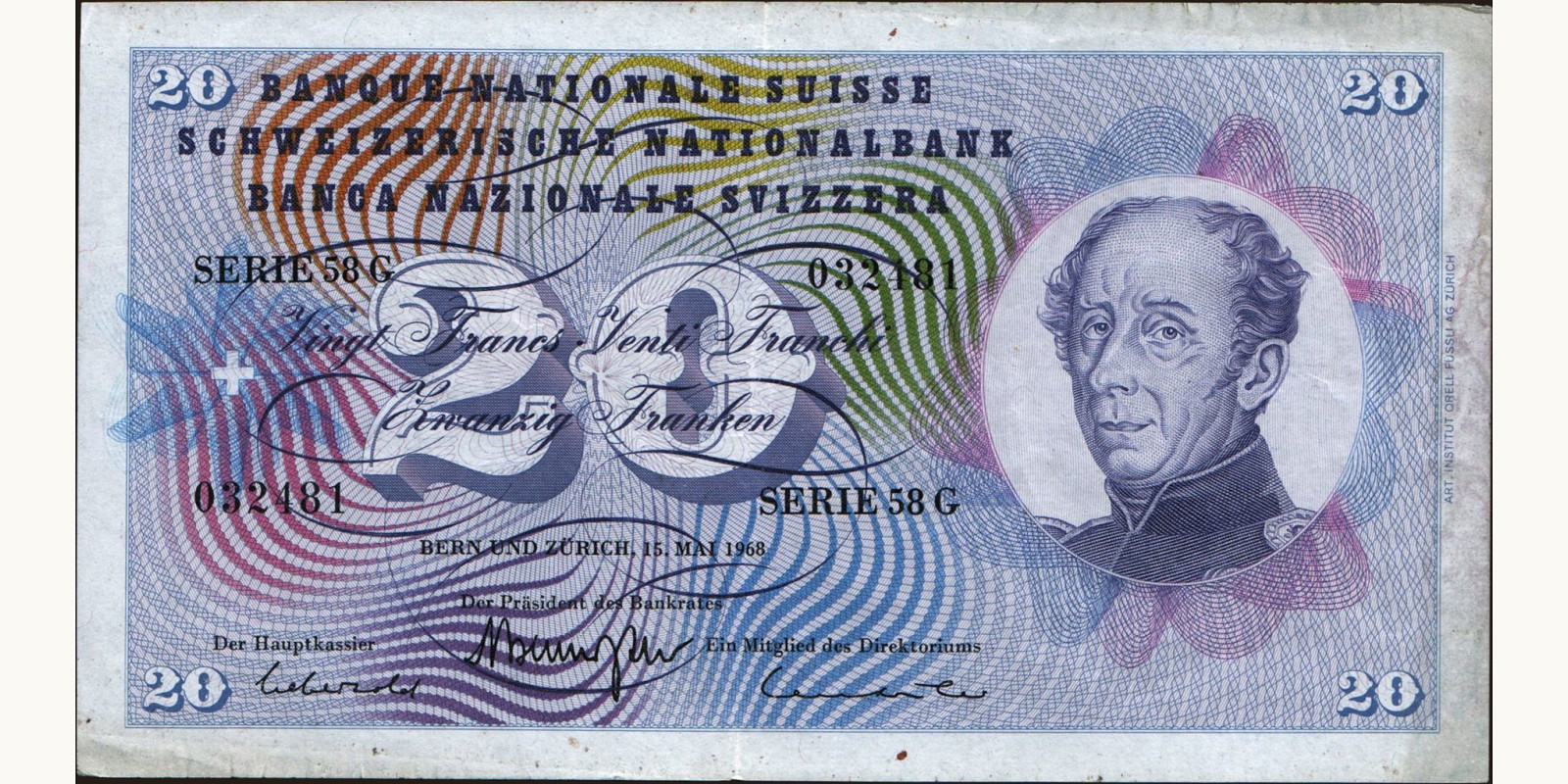 20 franc Швейцария 1968 — Лицевая сторона
