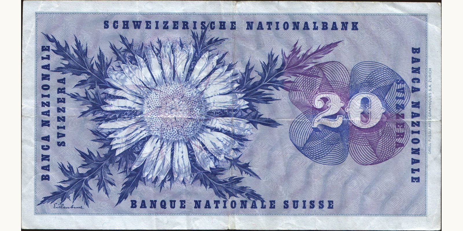 20 franc Швейцария 1970 — Оборотная сторона