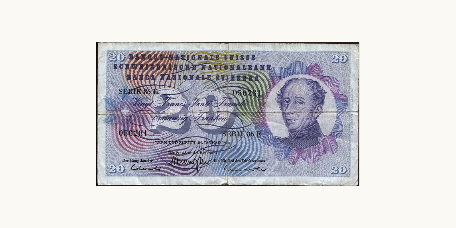 20 franc Швейцария 1972 — Лицевая сторона