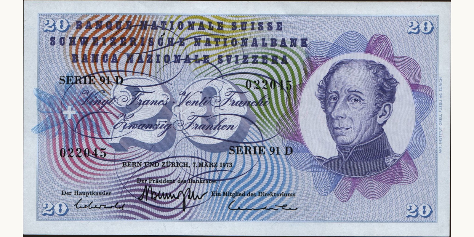 20 franc Switzerland 1973 — Front side