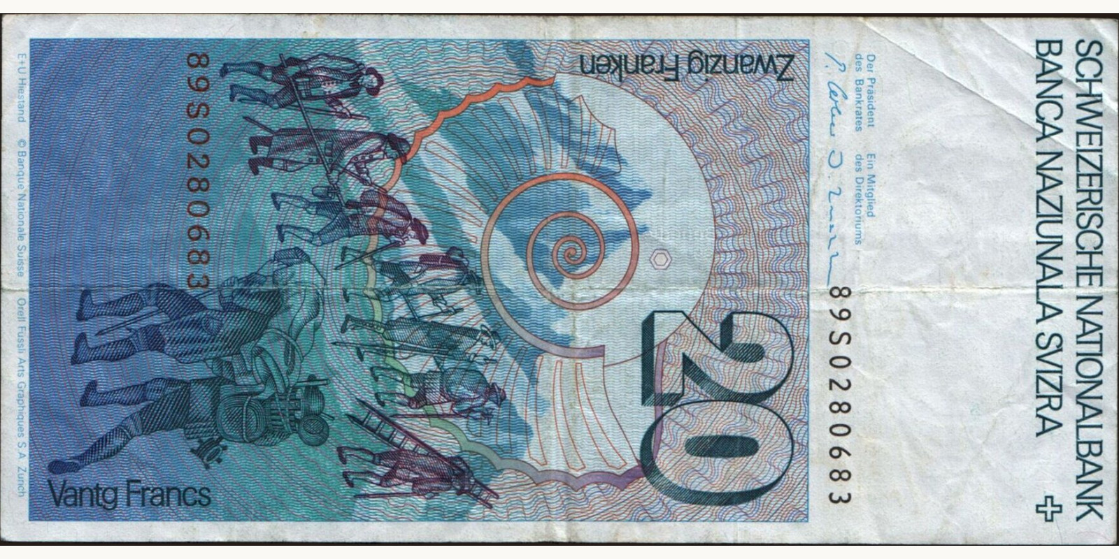 20 franc Швейцария 1978 — Оборотная сторона