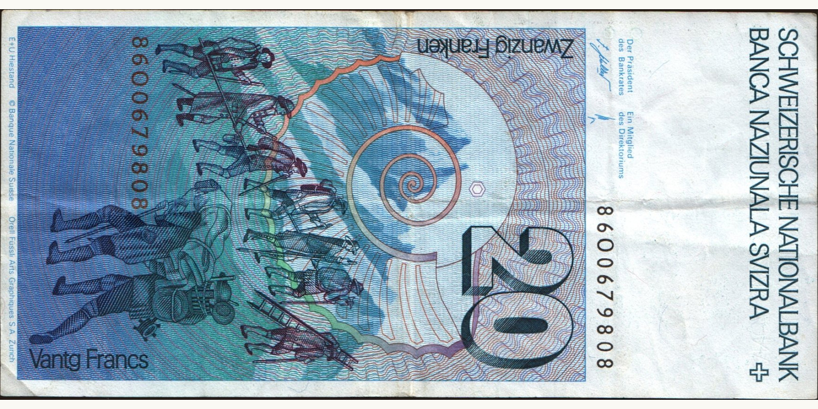 20 franc Switzerland 1986 — Back side