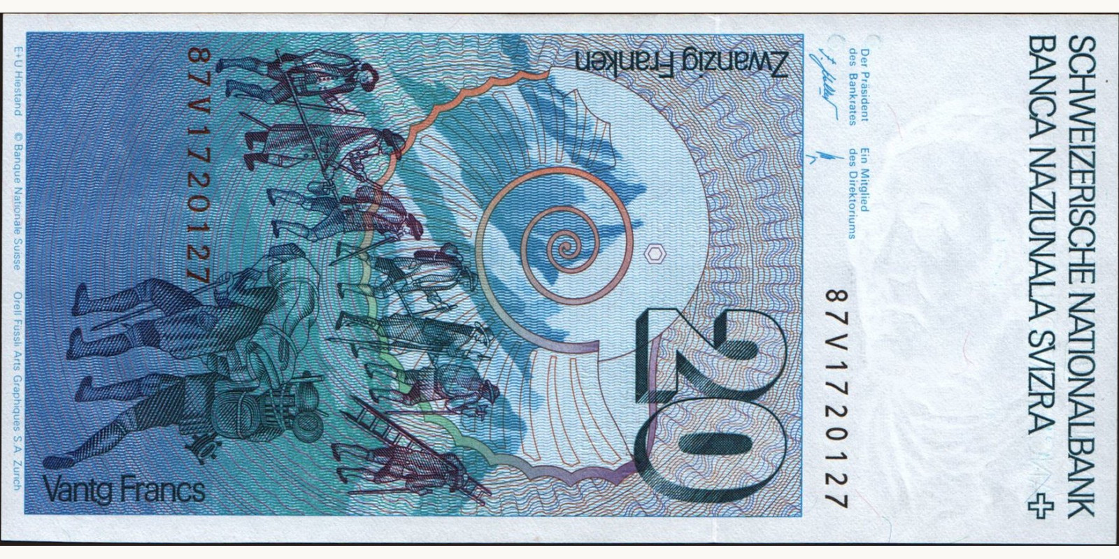 20 franc Швейцария 1987 — Оборотная сторона