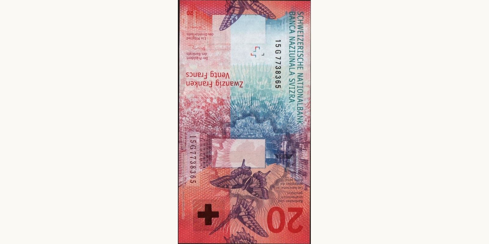 20 franc Switzerland 2015 — Back side
