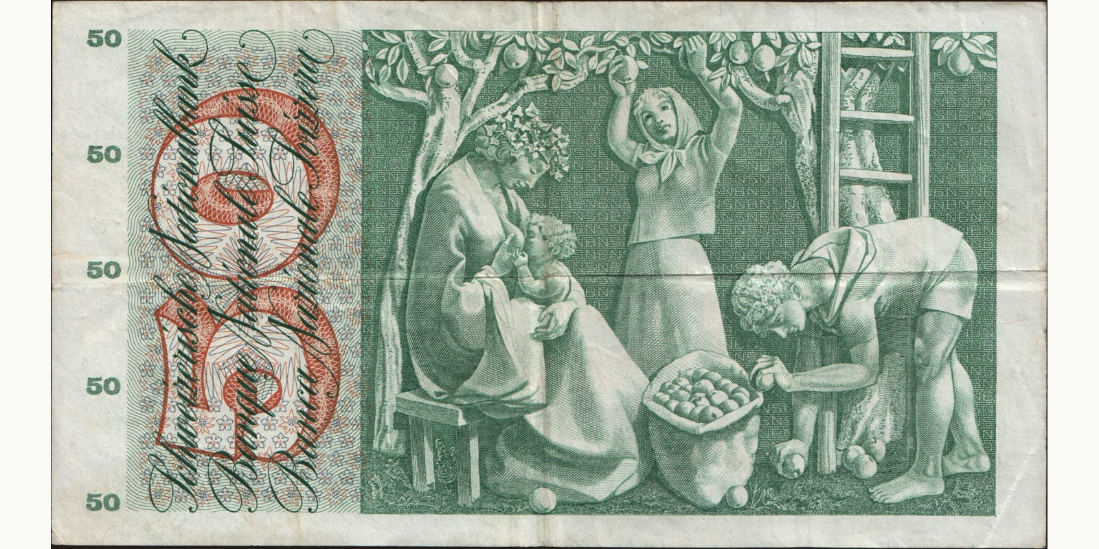 50 franc Швейцария 1957 — Оборотная сторона