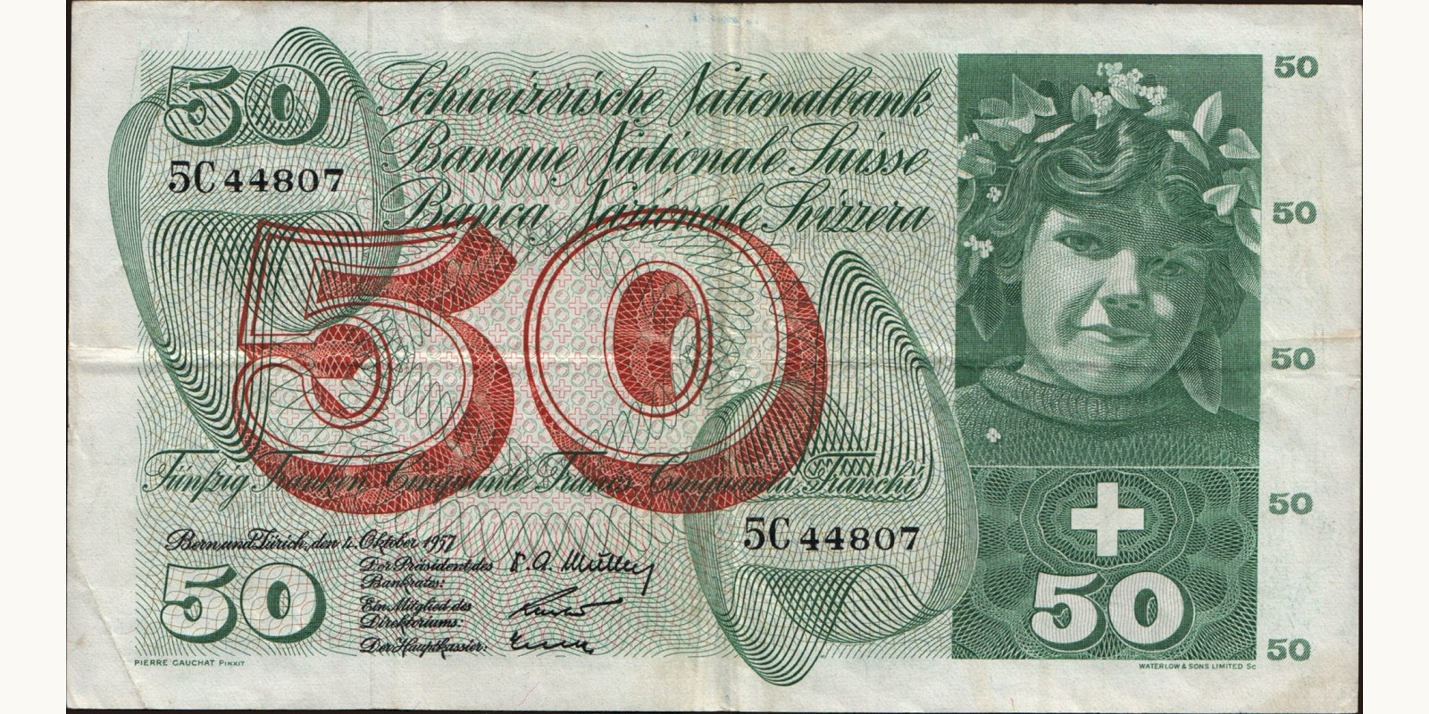 50 franc Швейцария 1957 — Лицевая сторона