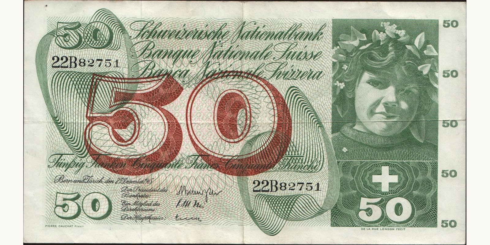 50 franc Швейцария 1965 — Лицевая сторона