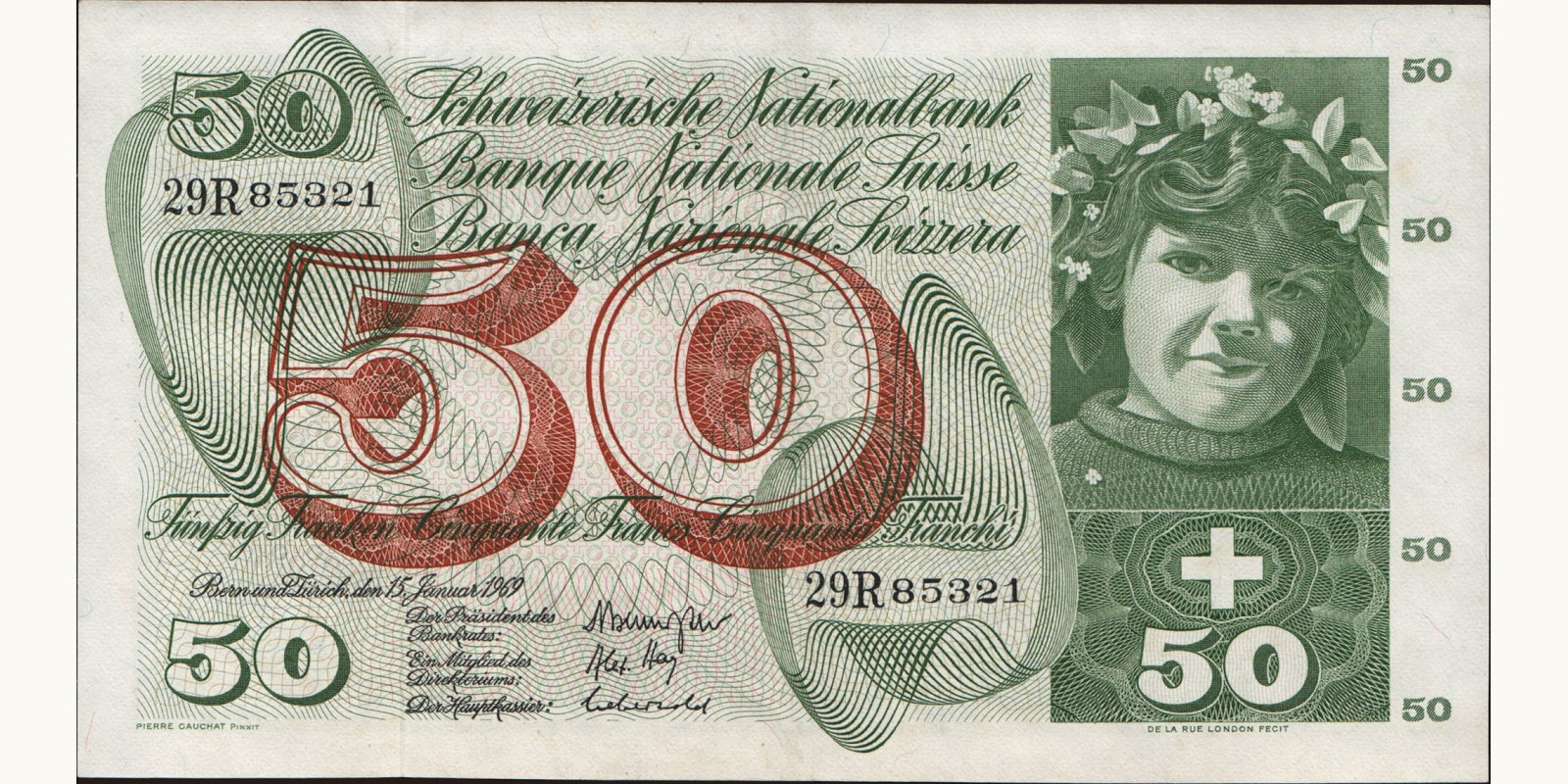 50 franc Швейцария 1969 — Лицевая сторона