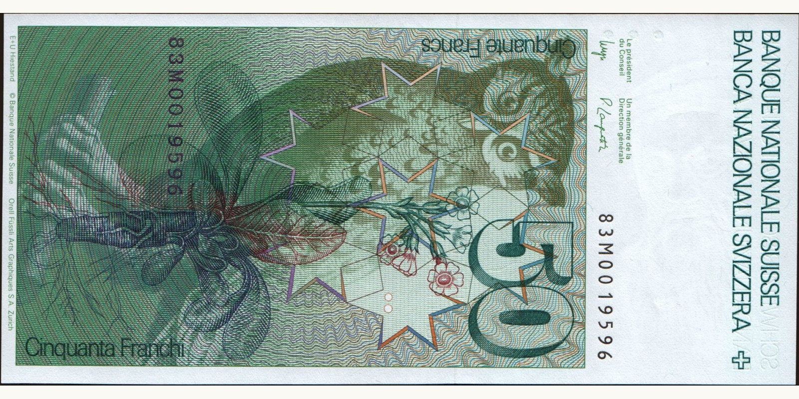 50 franc Швейцария 1983 — Оборотная сторона