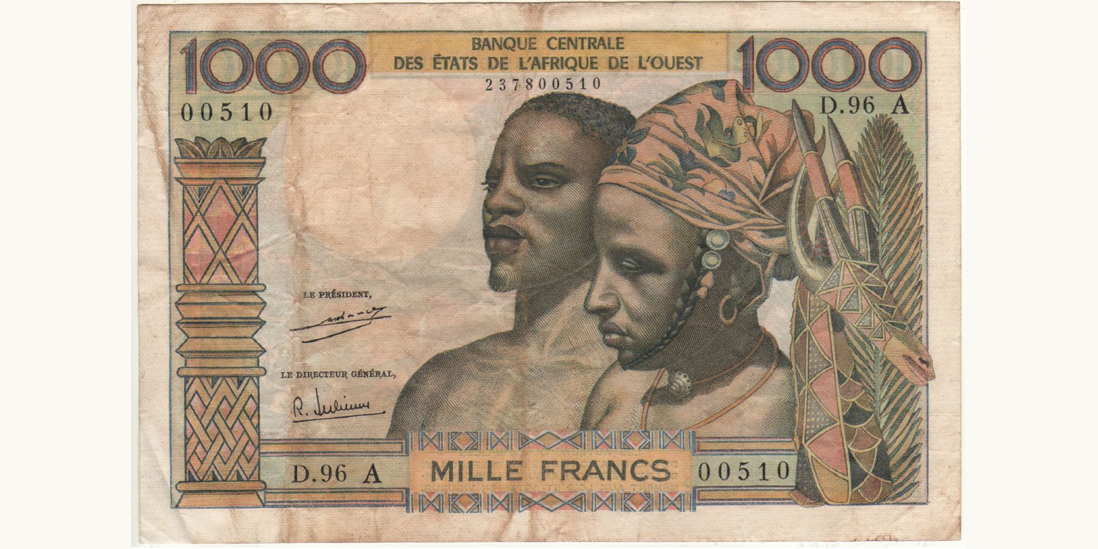 1000 francs Cote d'Ivoire 1965 — Front side