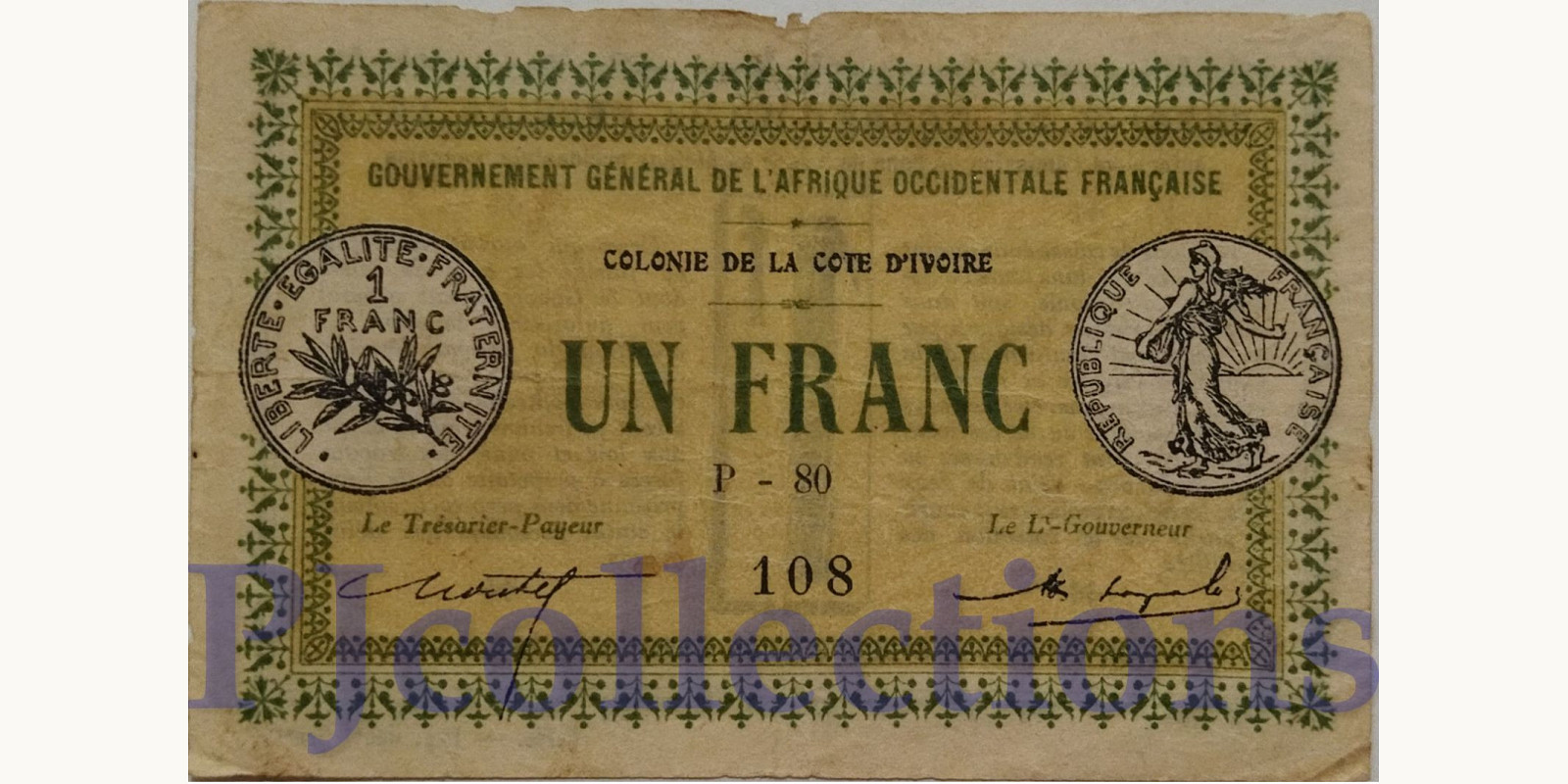 1 francs Cote d'Ivoire 1917 — Front side