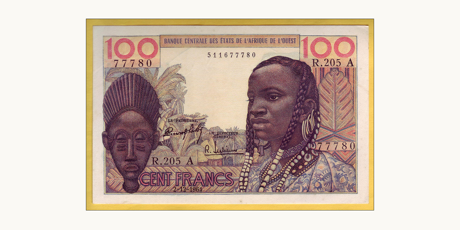 100 francs Кот-д’Ивуар 1964 — Лицевая сторона