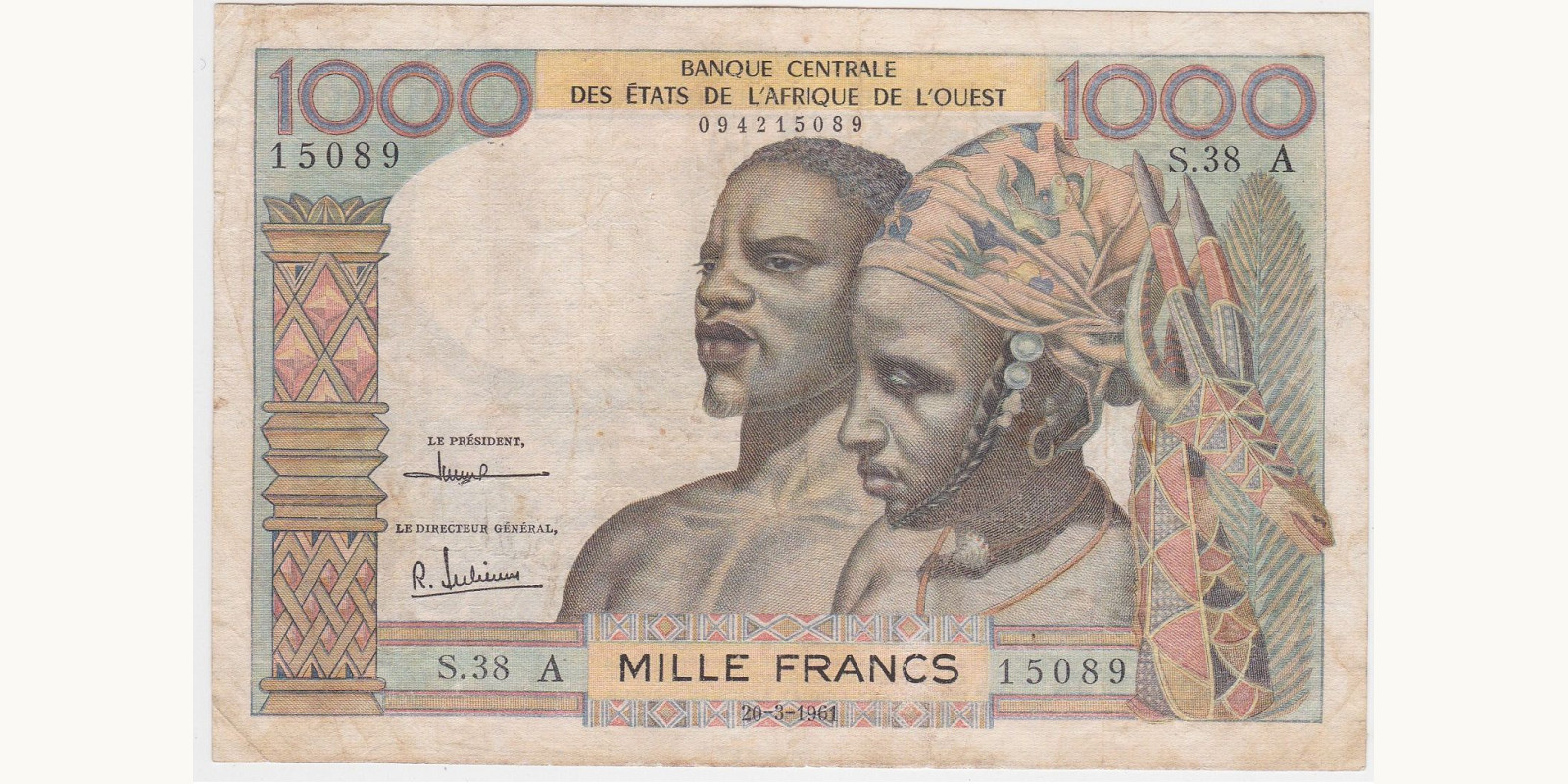 1000 francs Кот-д’Ивуар 1961 — Лицевая сторона