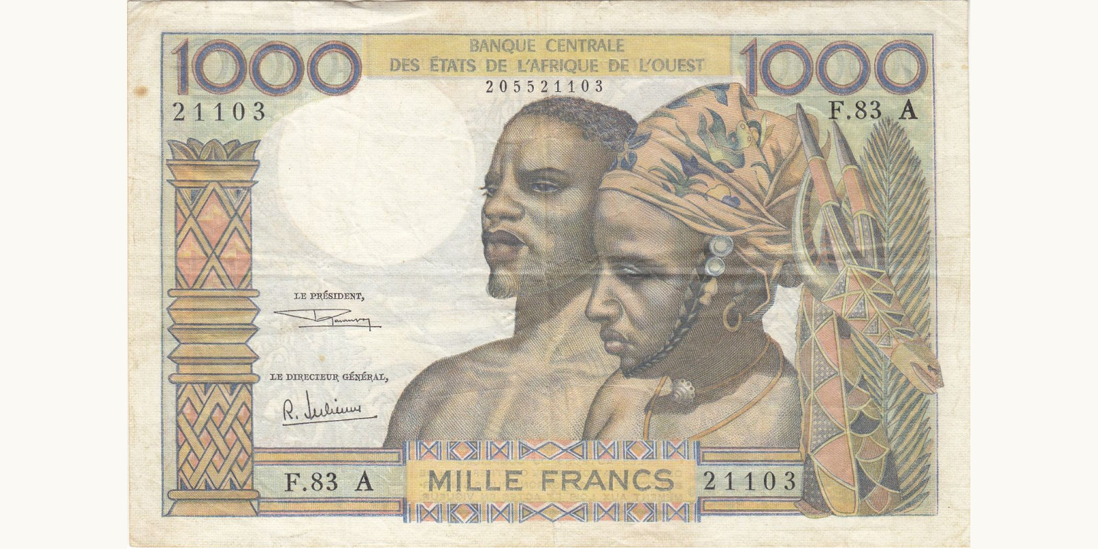 1000 francs Кот-д’Ивуар 1969 — Лицевая сторона