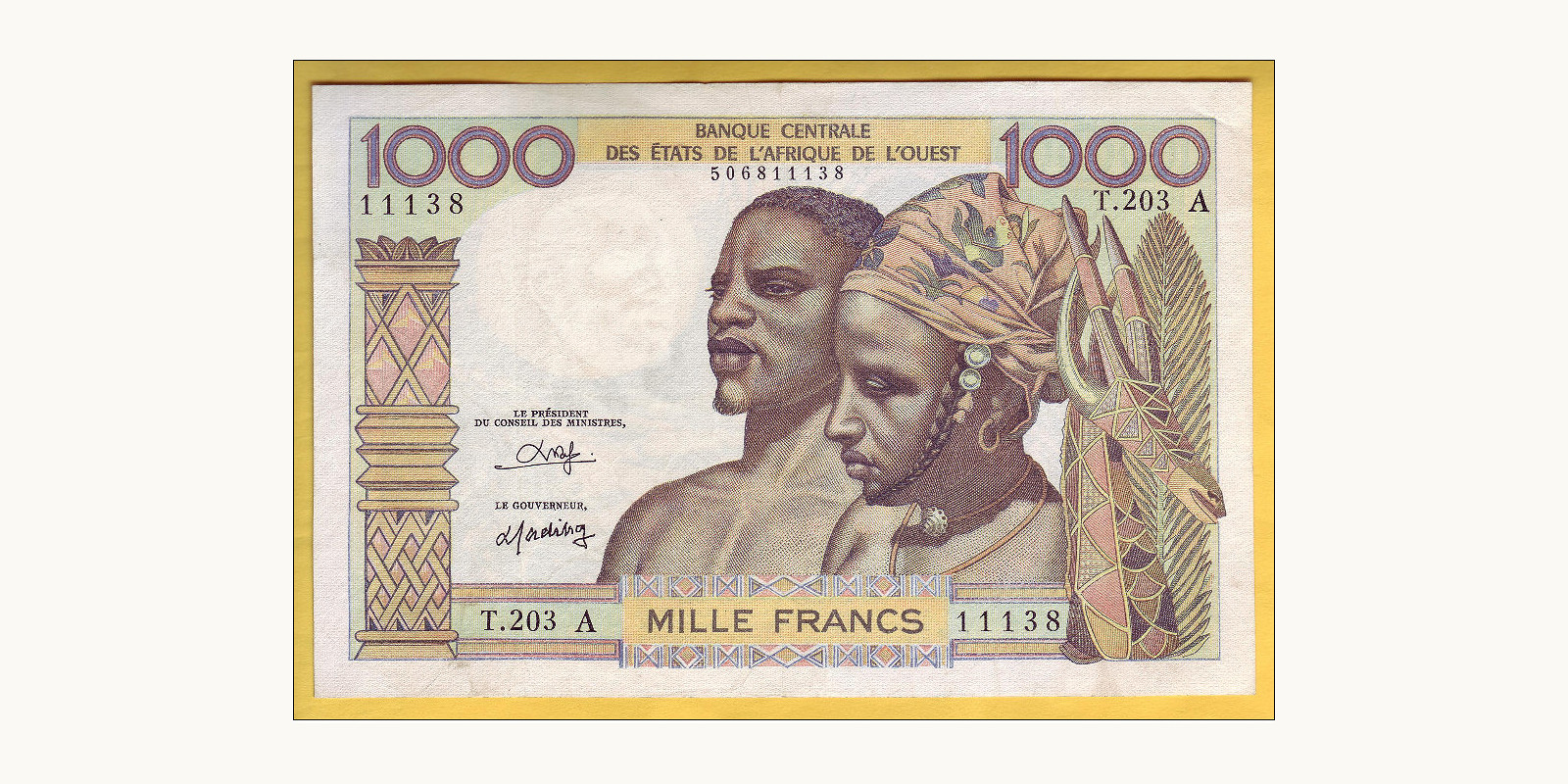 1000 francs Кот-д’Ивуар 1980 — Лицевая сторона