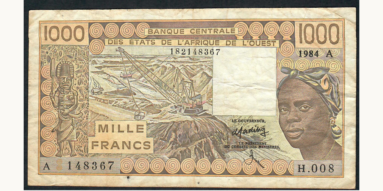 1000 francs Cote d'Ivoire 1984 — Front side