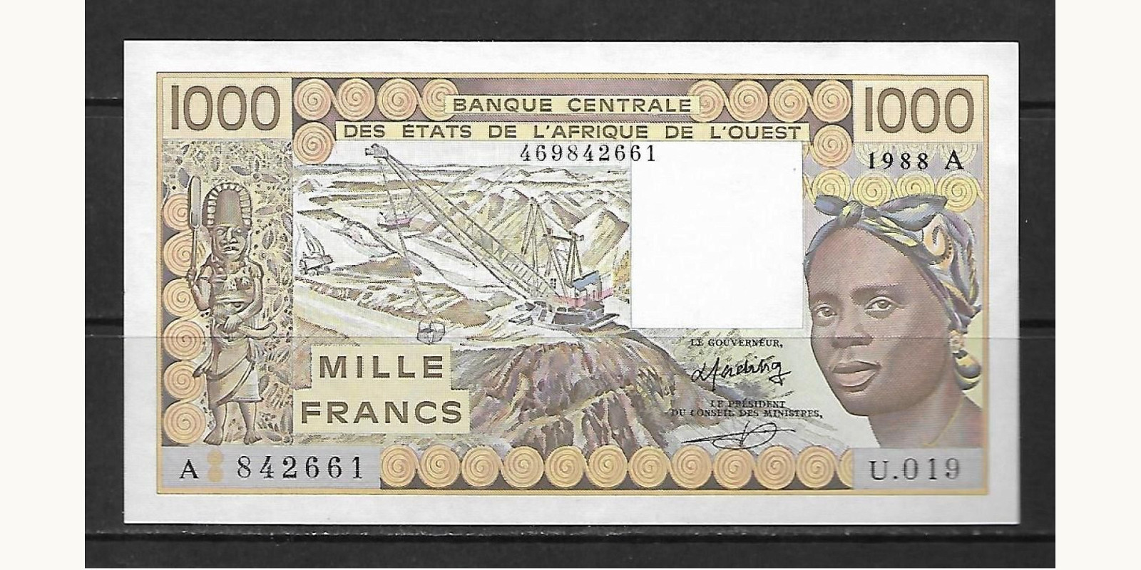 1000 francs Cote d'Ivoire 1988 — Front side