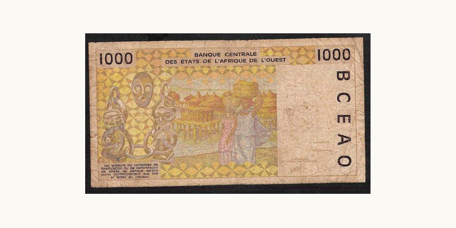 1000 francs Cote d'Ivoire 1991 — Back side