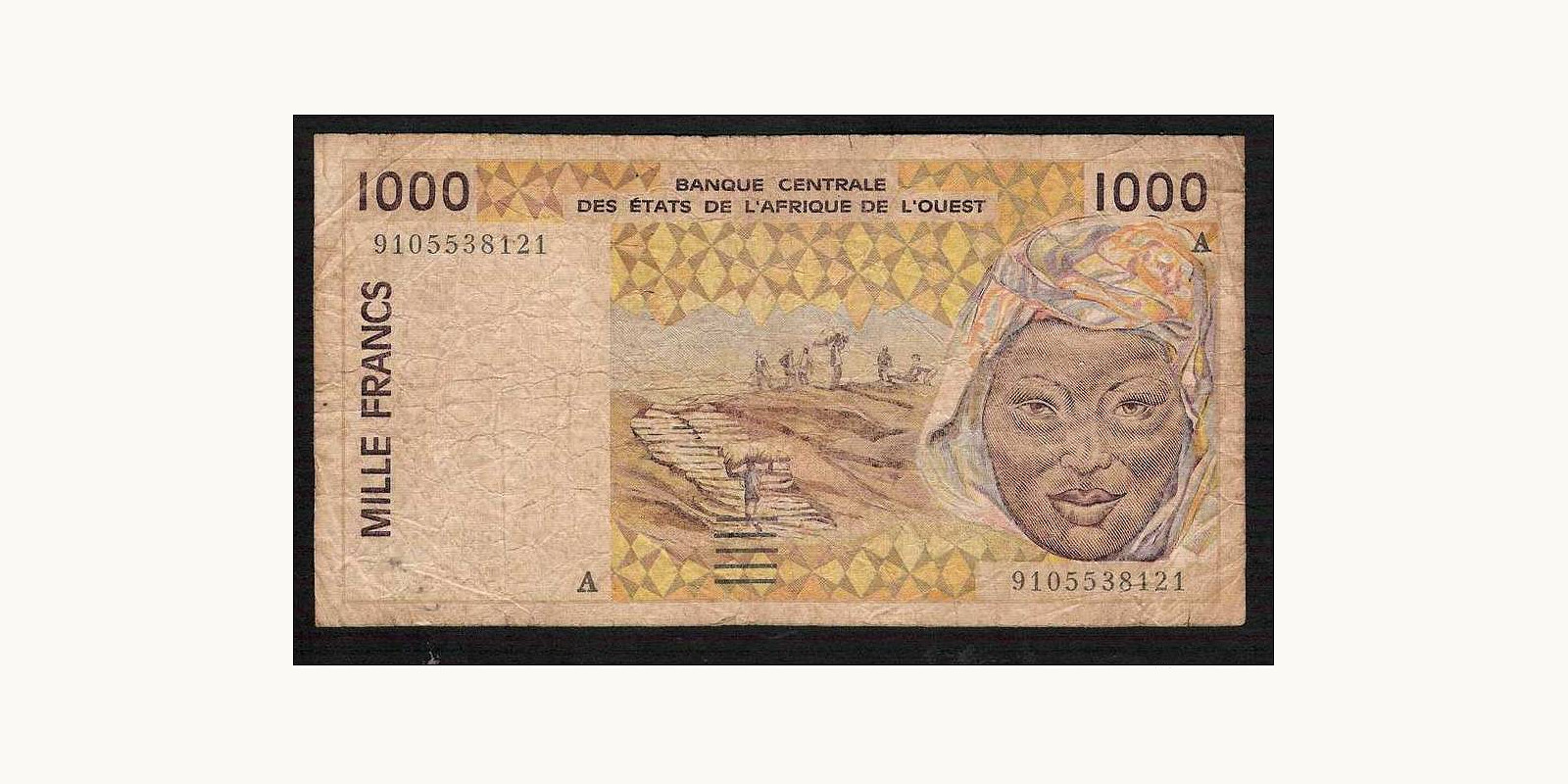 1000 francs Cote d'Ivoire 1991 — Front side