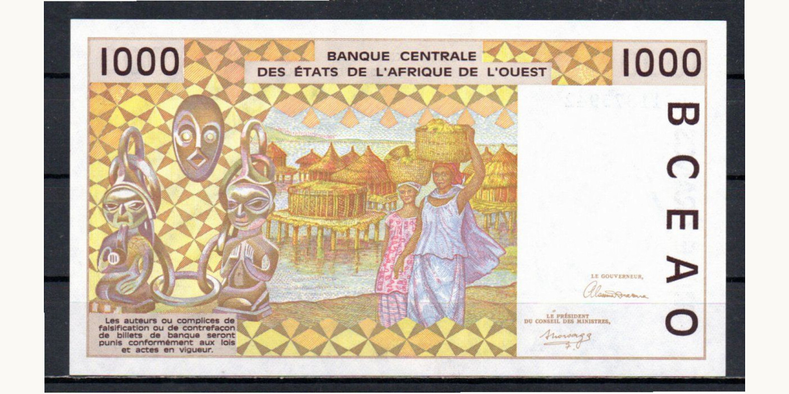 1000 francs Кот-д’Ивуар 1992 — Оборотная сторона