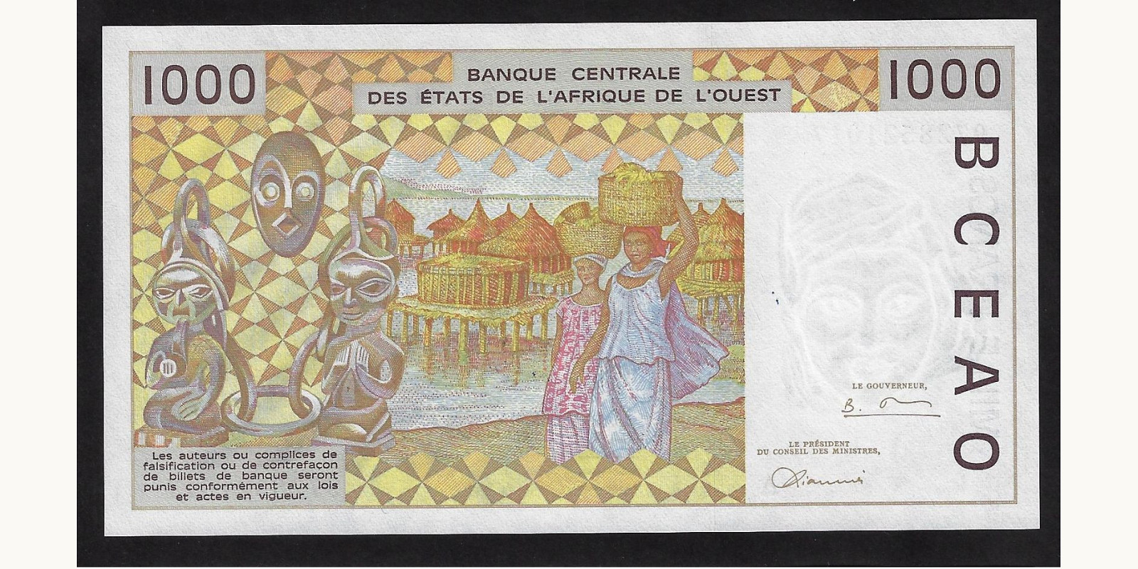 1000 francs Кот-д’Ивуар 1997 — Оборотная сторона