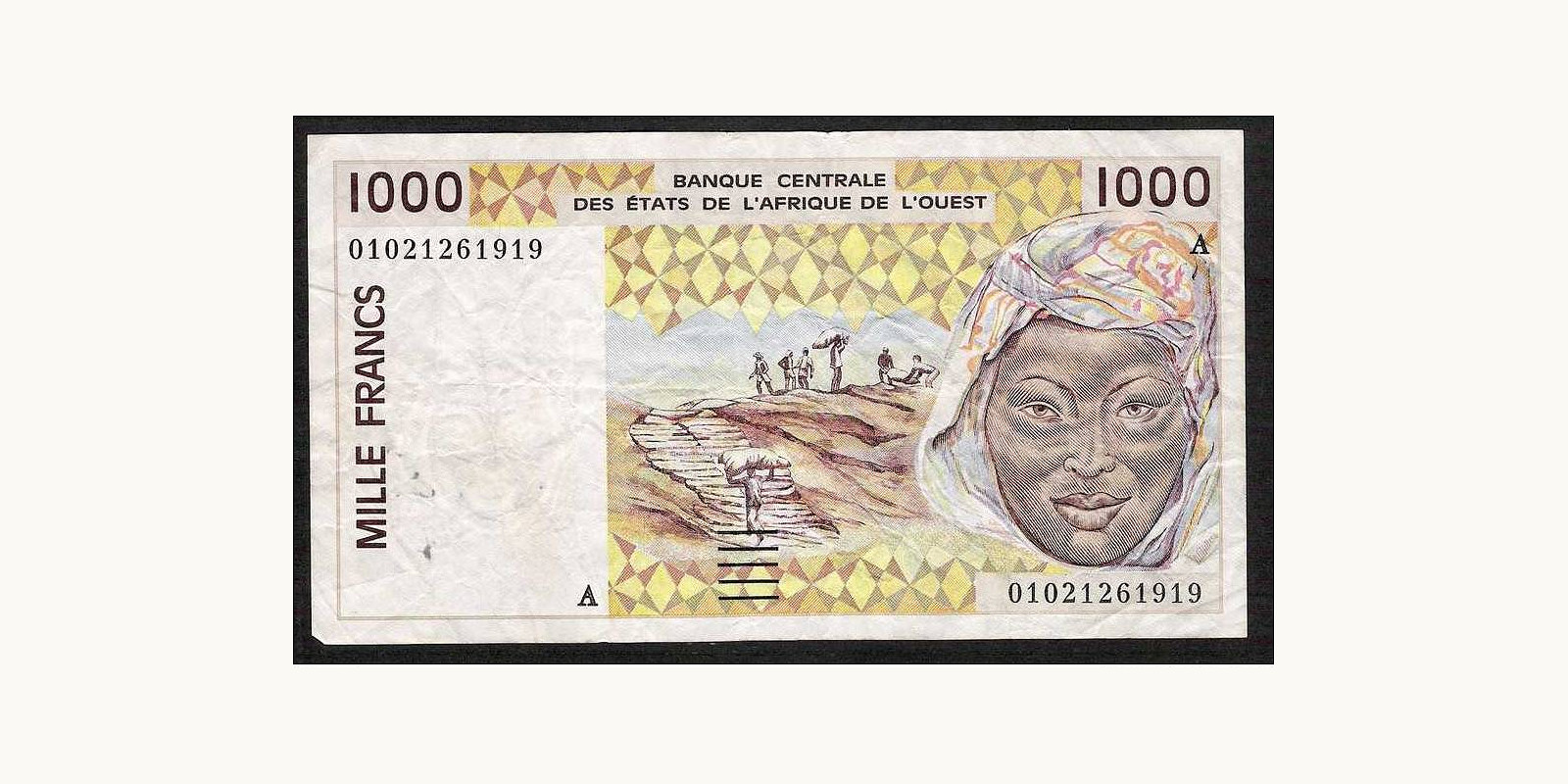 1000 francs Cote d'Ivoire 2001 — Front side