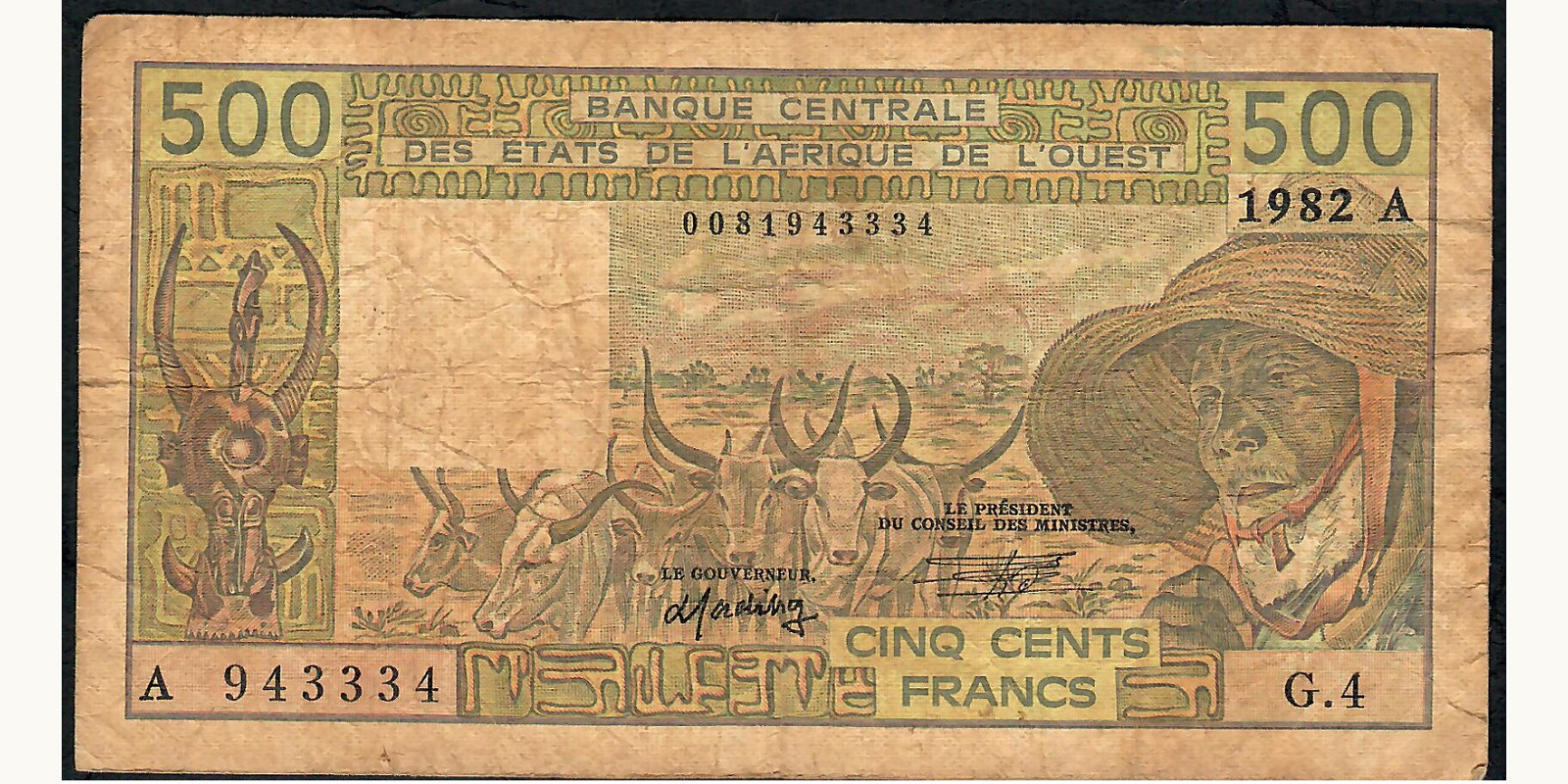 500 francs Cote d'Ivoire 1982 — Front side