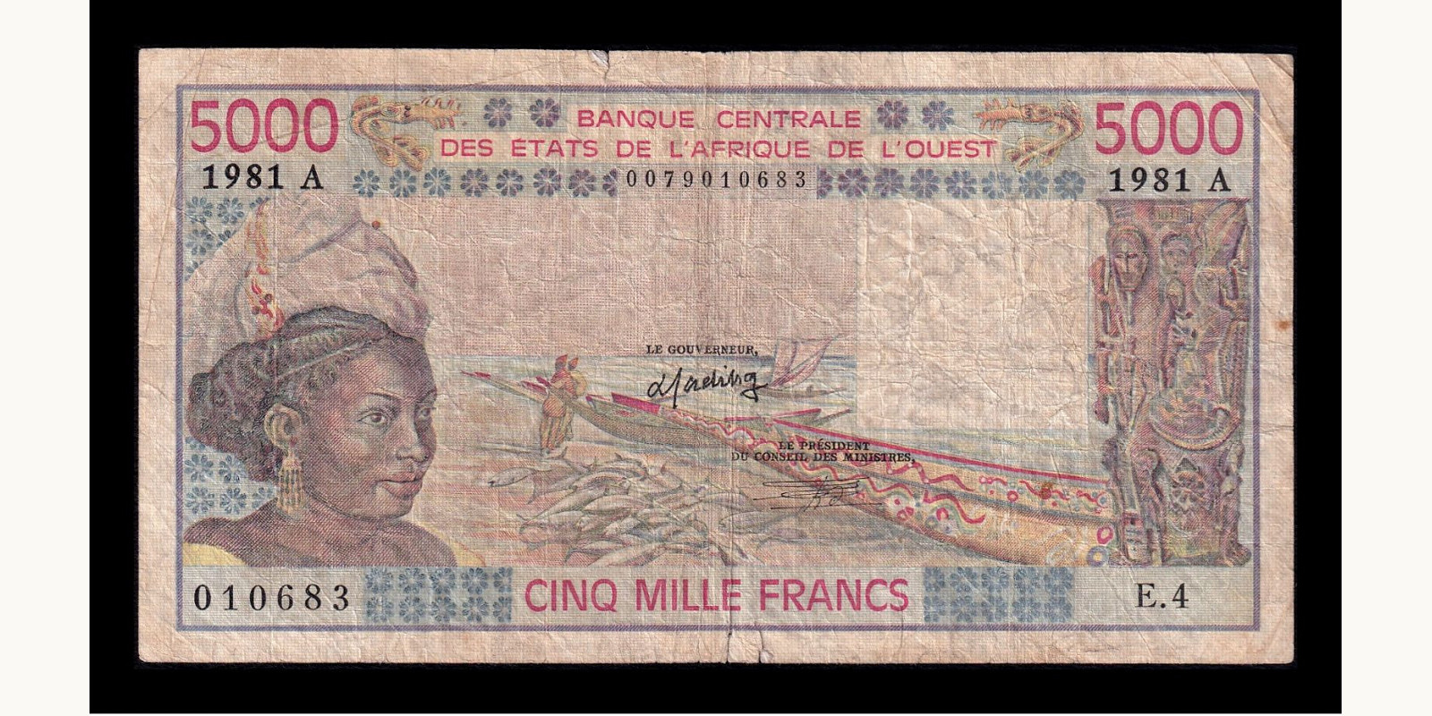 5000 francs Cote d'Ivoire 1981 — Front side