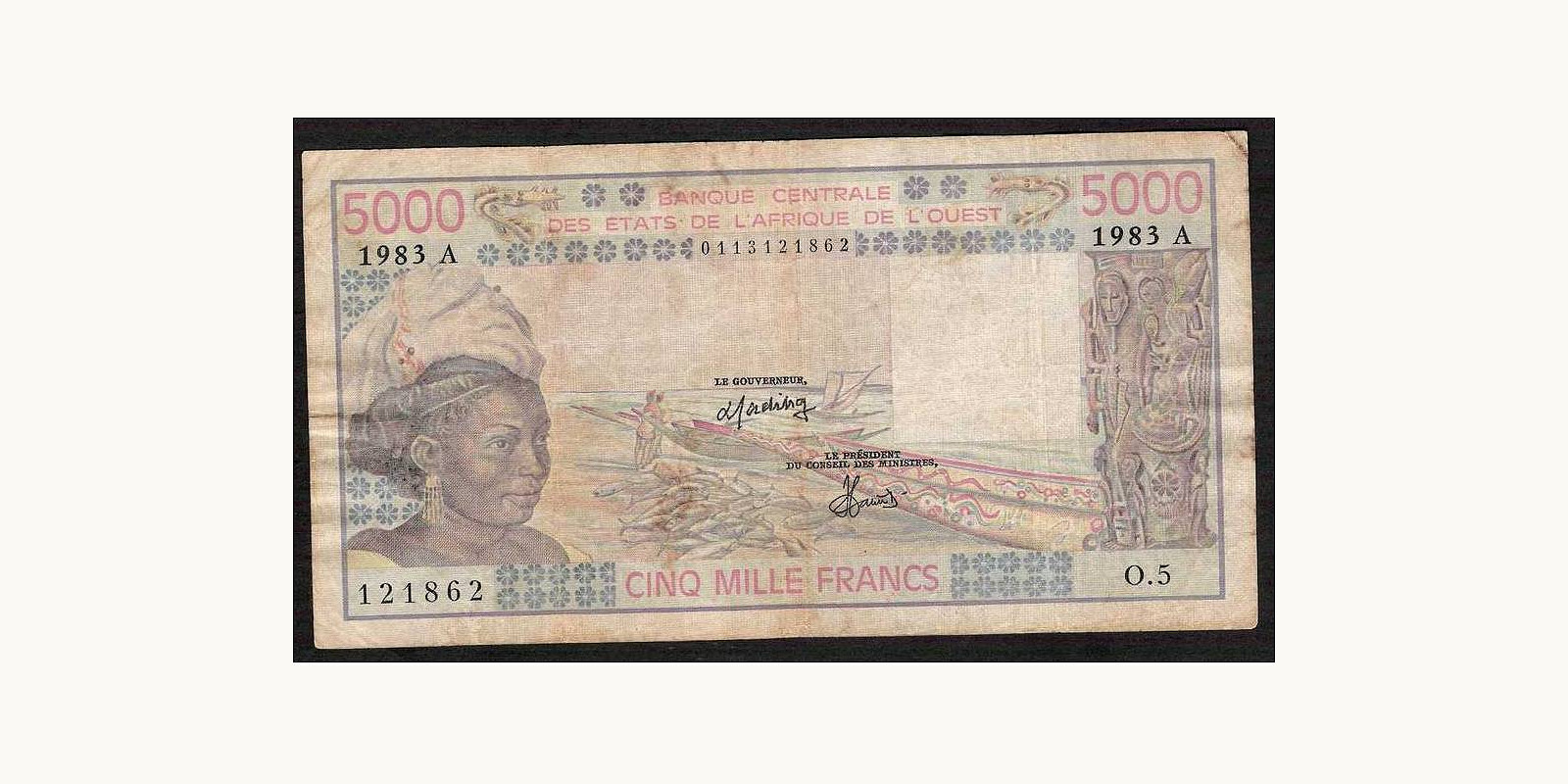 5000 francs Кот-д’Ивуар 1983 — Лицевая сторона