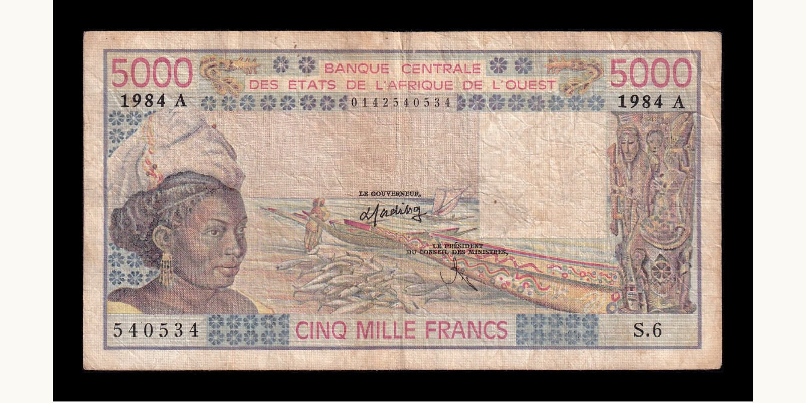 5000 francs Cote d'Ivoire 1984 — Front side