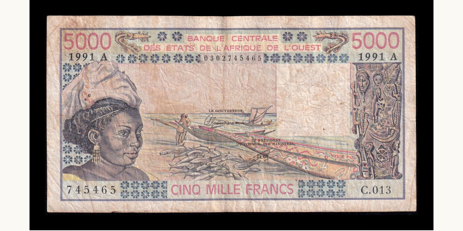 5000 francs Кот-д’Ивуар 1991 — Лицевая сторона