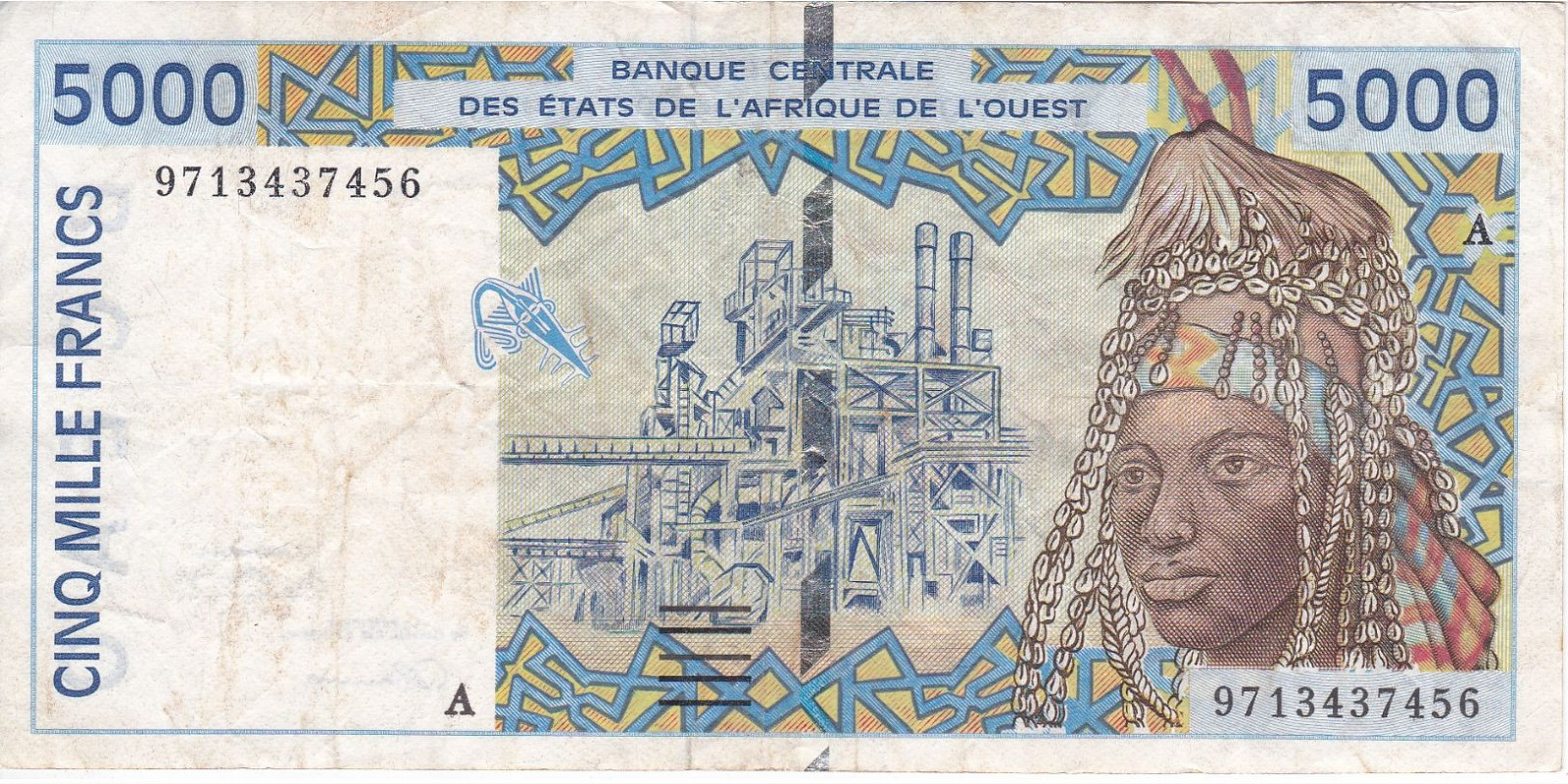 5000 francs Cote d'Ivoire 1997 — Front side