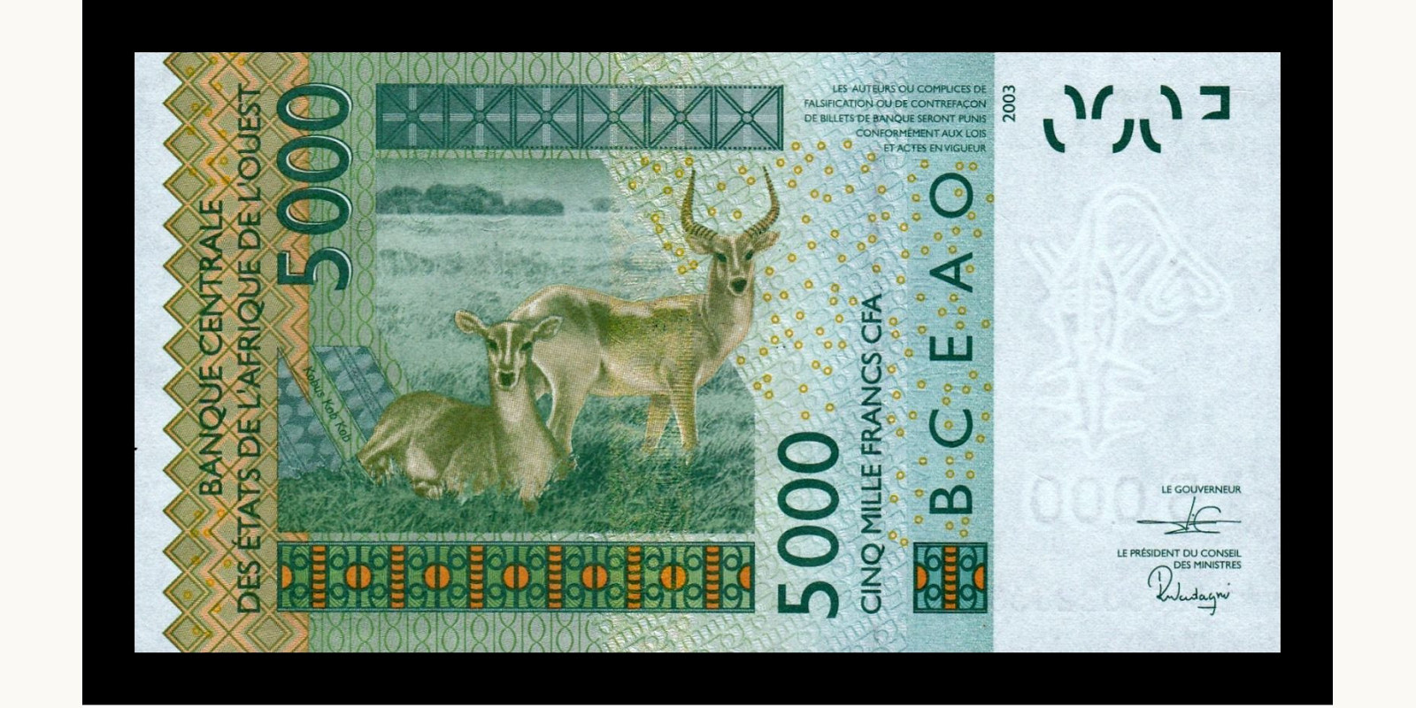 5000 francs Cote d'Ivoire 2019 — Back side
