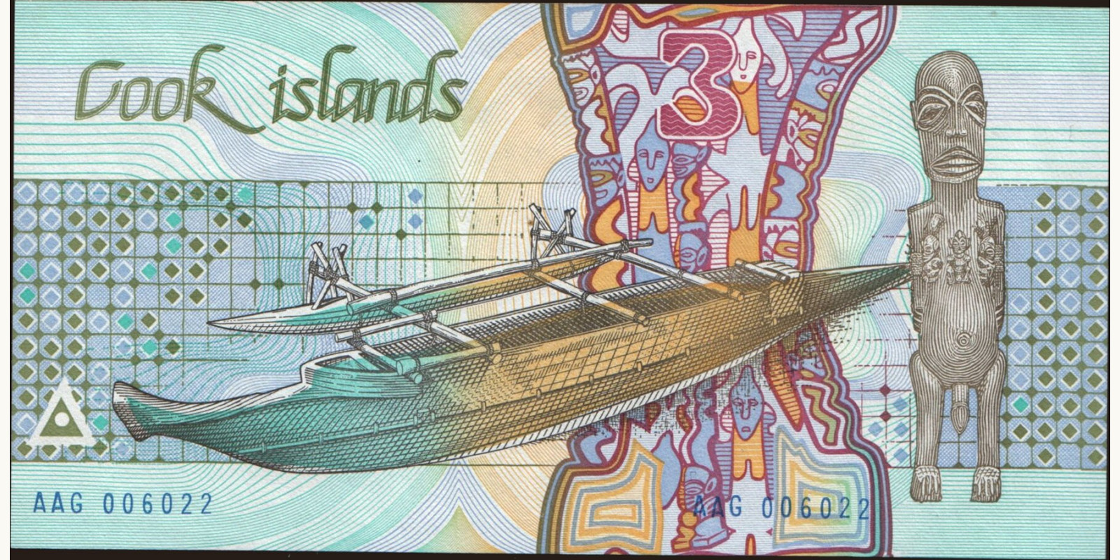 3 dollars Cook Islands 1987 — Back side