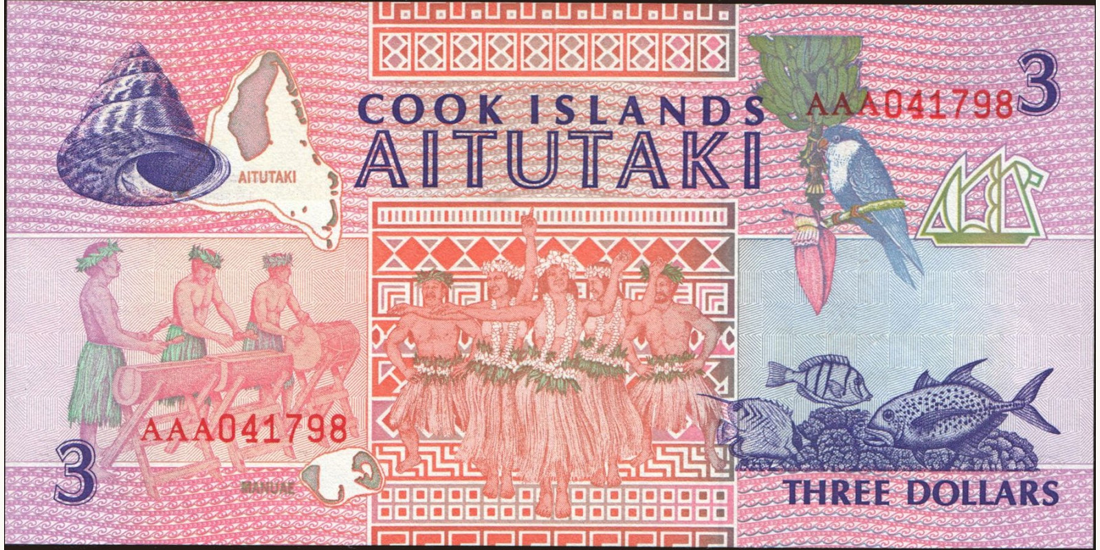 3 dollars Cook Islands 1992 — Back side