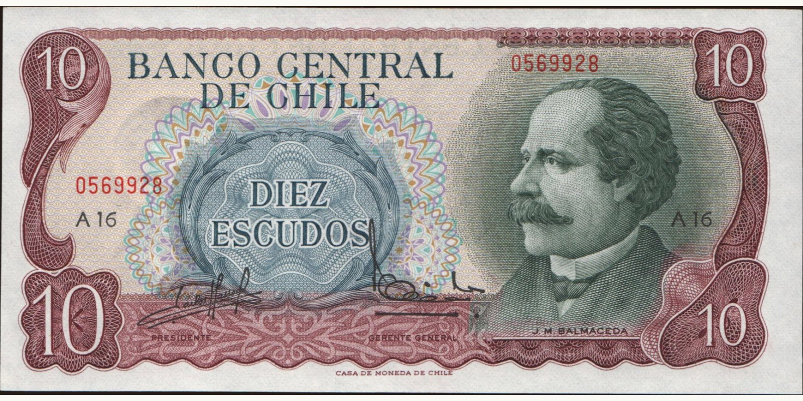 10 escudos Chile 1970 — Front side