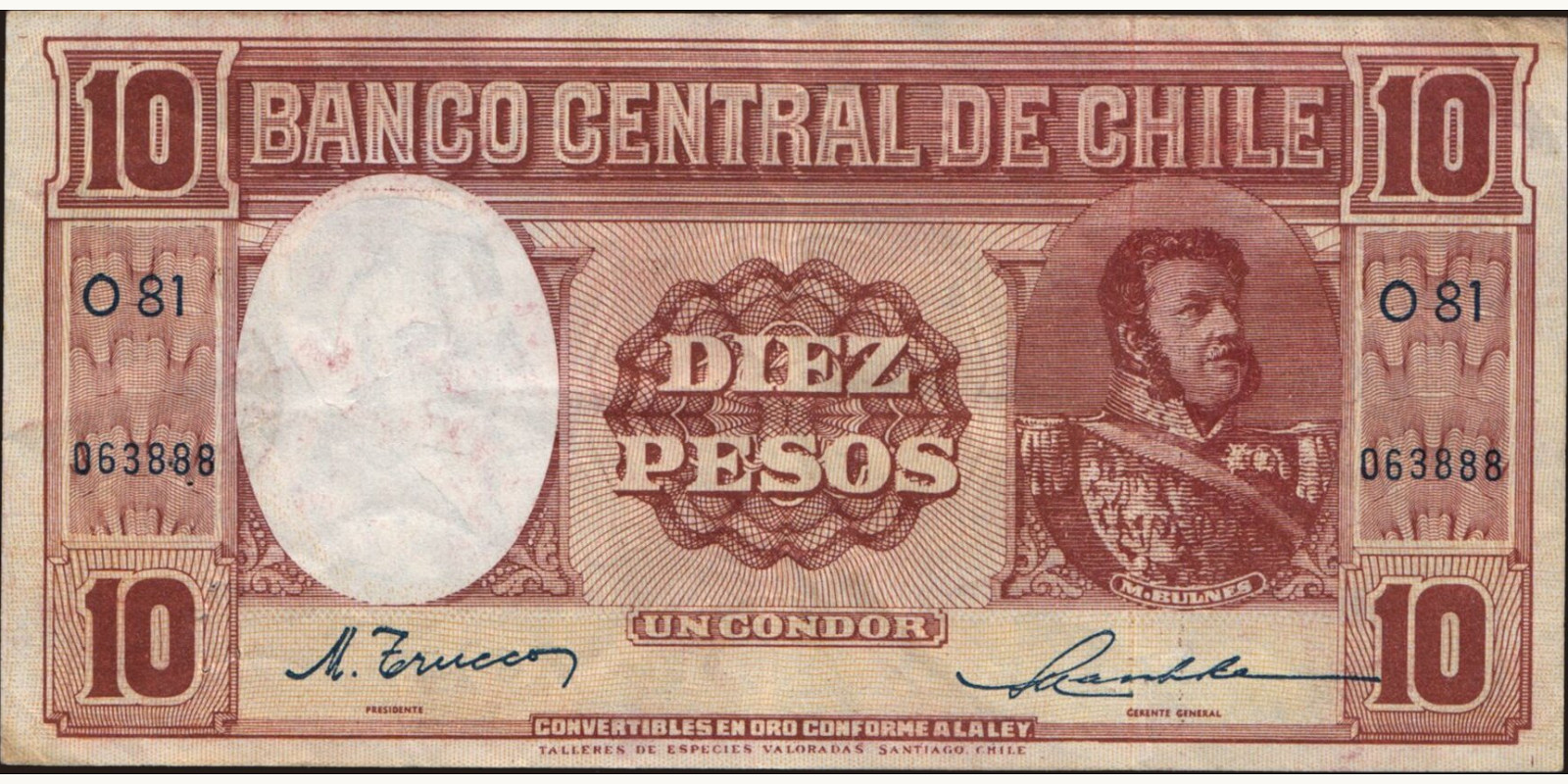 10 pesos Чили 1947 — Лицевая сторона