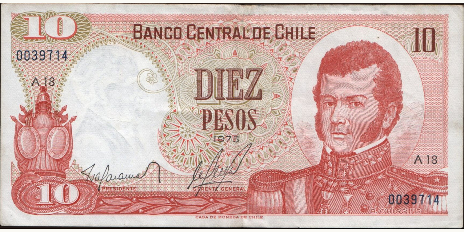 10 pesos Chile 1975 — Front side