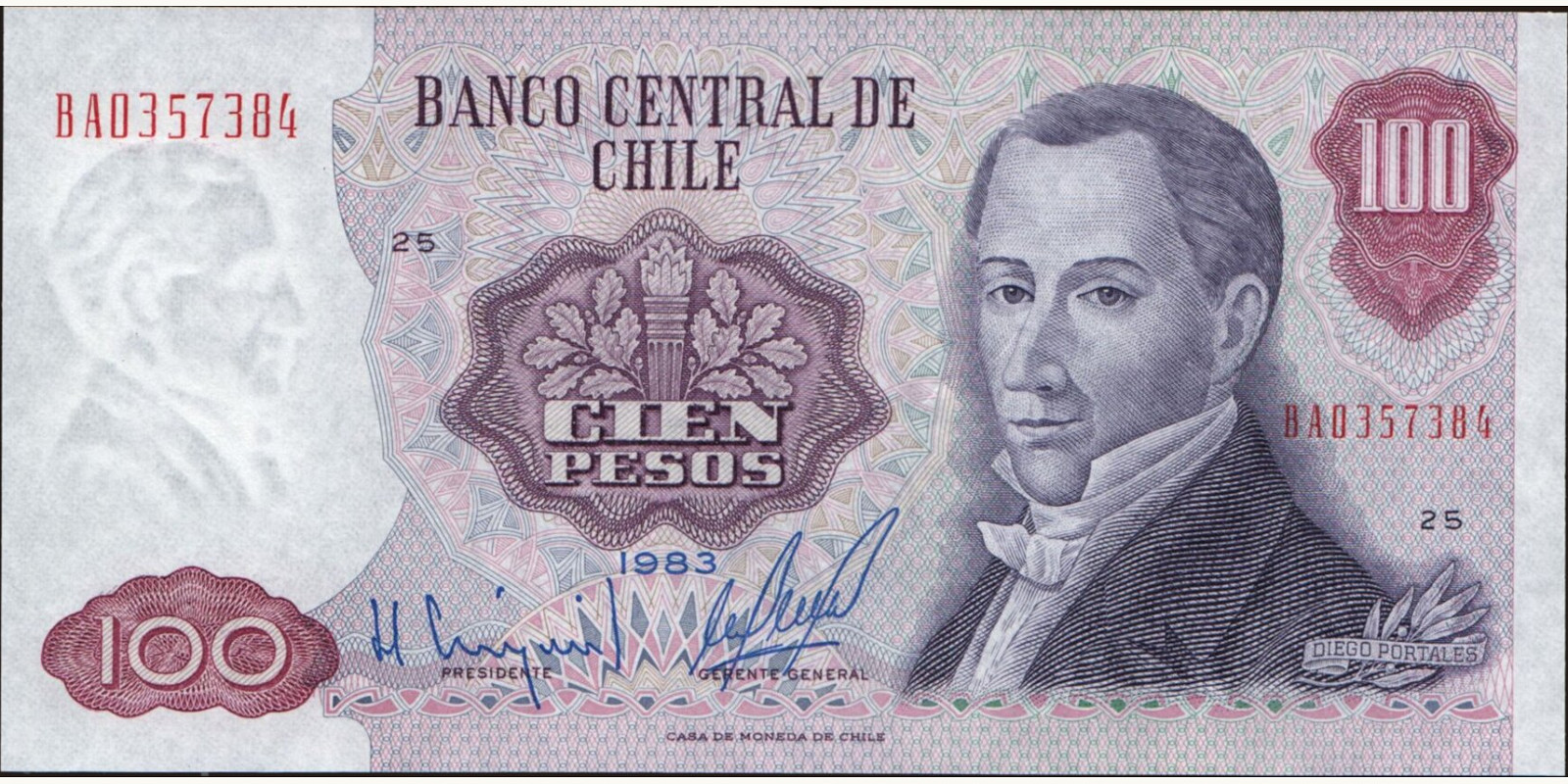 100 pesos Chile 1983 — Front side